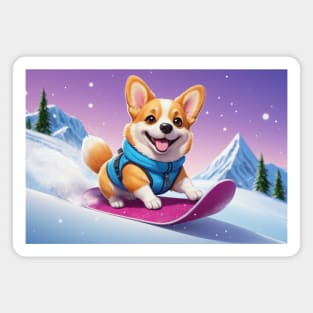 Corgi on Snowboard Magnet